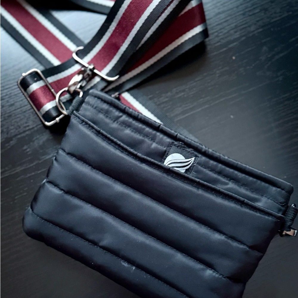 Think Royln Quilted Nylon Crossbody Bag Black Adjustable Stripe Strap - Picture 2 of 4